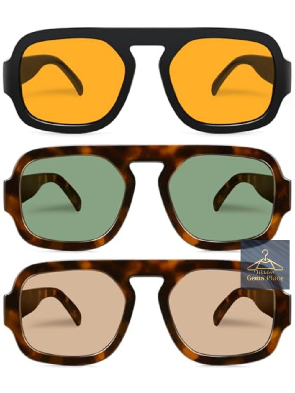 Retro Flat Top Aviator Sunglasses UV400 Protection for Women Men 70s Vintage